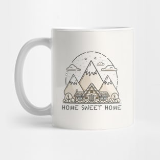 Home Sweet Home text with house near mountains Mug